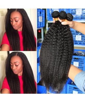 Dolago Hair ExtensionsKinky Straight Hair Brazilian Virgin Hair Weave Bundles Coarse Yaki 100% Human Hair Bundles 3 Pcs