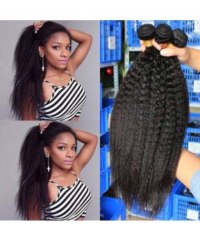 Dolago Hair ExtensionsKinky Straight Hair Brazilian Virgin Hair Weave Bundles Coarse Yaki 100% Human Hair Bundles 3 Pcs