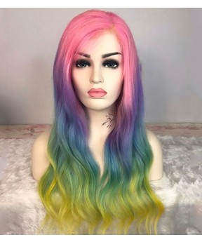 Colorful Wig Rainbow Colored Straight Lace Frontal Wig