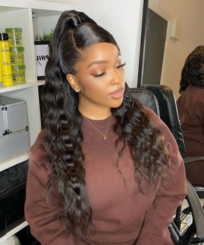 Dolago Natural Black Loose Wave 360 Lace Front Wig For Black Women 150% Cheap Wavy 360 Lace Frontal Wig Pre Plucked With Baby Hair High Quality Brazilian Virgin Human Hair Front Lace Wig Free Shipping