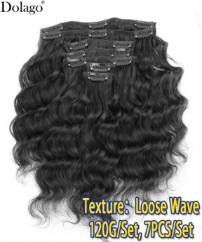 Dolago Natural Color Loose Wave Clip in Human Hair Extensions For Women 120g/7pcs For One Set Brazilian Loose Wavy Best Cheap Clip Ins Hair Extensions For Sale Online