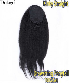 Dolago Kinky Straight Wrap Ponytail For Women Coarse Yaki Clip Ins Extension Ponytails Human Hair For Black Women