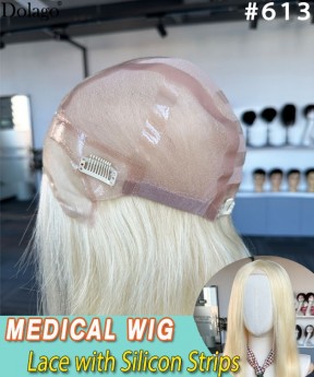 Dolago Luxury Diamond Lace With Silicone Strips Medical Wigs For Cancer Patients 120% Virgin Human Hair Medical Wig For Alopecia And Chemo Hair Loss Wholesale