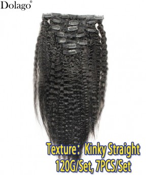 Dolago Kinky Straight Good Cheap Clip In Human Hair Extensions Brazilian Kinky Straight Clip ins Hair Extensions 7pcs/set 120g For Women Free Shipping Online