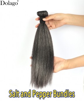 Dolago Wholesale Salt And Pepper Human Hair Weft Extensions For Older Black Ladies Highlight Yaki Straight Bundles Hair With Synthetic Grey Hair Free Shipping