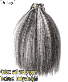 Dolago Highlight Salt And Pepper Human Hair Clip In Human Hair Extensions For Women Best Kinky Straight 120g/Set Clip-In Hair Extensions For Thinning Hair Wholesale