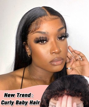 Dolago 150% Silky Straight Glueless Human Hair 13x6 Lace Front Wigs With Curly Baby Hair For Sale Cheap Front Lace Wigs With Invisible Hairline Pre Plucked For Black Women Natural Brazilian Frontal Wigs Pre Bleached