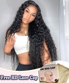 Dolago Undetectable 250% Water Wave HD Lace Front Wigs Human Hair Pre Plucked HD Swiss Lace Frontal Wig With Invisible Hairline For Black Women Glueless 13x6 Front Lace Wig Can Be Dyed