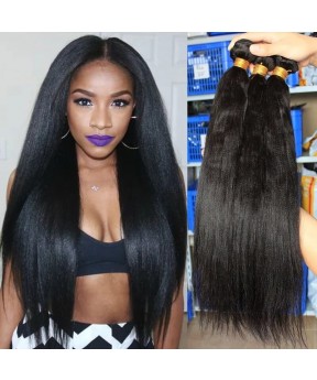 Yaki Straight Brazilian Virgin Hair 3Pics Natural Color For Sale