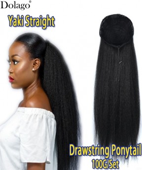 Dolago 8-30 inch Light Yaki Kinky Straight Drawstring Ponytail For Women with Clip Ins Brazilian Remy 100% Human Hair Ponytail Extensions Free Shipping