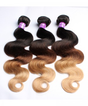 Dolago Ombre Hair Bundles Peruvian Body Wave T1B/4/27 3 Tone Remy Hair Weaves Machine Double Weft 3 Bundle 