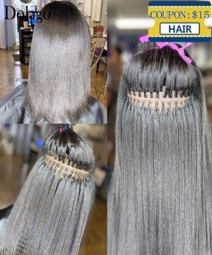 Dolago Straight Micro Link Extensions Human Hair For Women Best Raw Brazilian I tip Extensions With Silicone Rings Wholesale Itips Virgin Hair Extensions Vendor Sale Online 100 Pieces/set 