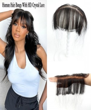 Dolago Human Hair Bang HD Crystal Lace Frontals Natural 3D Blunt Cut Silk Straight Neat Hair Bang Accessories For Women No Clips Invisible HD Lace Thin Fake Fringes Bang Extensions For Thinning Hair On Sale