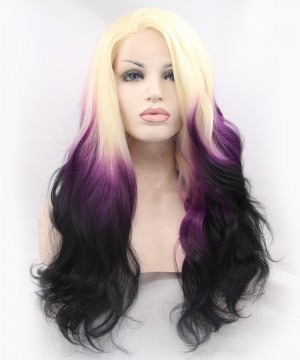 Dolago Blonde Purple Ombre Wig Lace Front Wig Women Fashion Synthetic Wig 