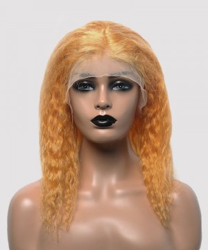 Dolago Colorful Wig Curly Bob Lace Front Wigs Pre-Plucked 130% Density Bright Yellow