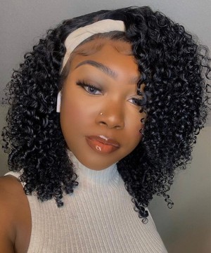 Dolago 3B 3C Kinky Curly Human Hair Wigs With Headband 