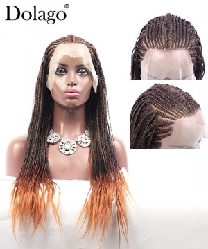 Braided wigs knotless 13X6 lace front braid wigs for african american 100% handmade cornrow braided lace wigs mix color 26inch dolago cheap synthetic braiding wig free shipping 