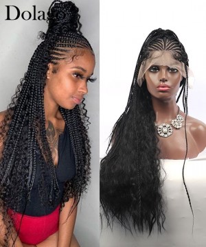 Braided wigs Boho braided lace front wig 13X6 30inch 100% handmade cornrow braid wigs for women cheap synthetic knotless braided lace frontal wigs dolago hair on sale free shipping 