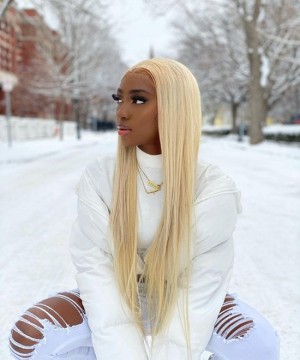 Dolago Glueless 613 Blonde Lace Front Wig With Invisible Hairline For Black Women 180% Straight Golden Blonde 13x6 Frontal Wig Lightly Bleached The Knots Brazilian Shining 613 Human Hair Wig Free Shipping