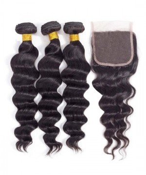 Dolago Best Loose Wave Hair Bundles And Closure Deal For Women Brazilian Human Hair Bundles With Closure 10A Grade 3 Bundles With Closure Hairpiece With Baby Hair Pre Plucked For Sale Online Shop