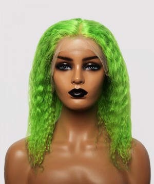 Dolago Colorful Wig Curly Bob Lace Front Wigs Pre-Plucked 130% Density Light Green