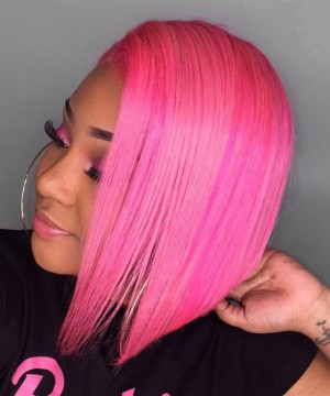 Colored Pink Human Hair Lace Front Wigs For Women 