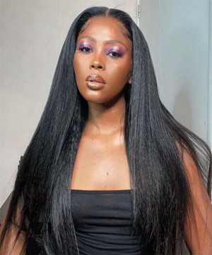 Dolago Glueless Lace Front Human Hair Kinky Straight Wigs For Black Women 250% High Density Brazilian 13x4 Lace Frontal Wigs Pre Plucked With Baby Hair Coarse Yaki Cheap Front Wigs Pre Bleached For Sale 