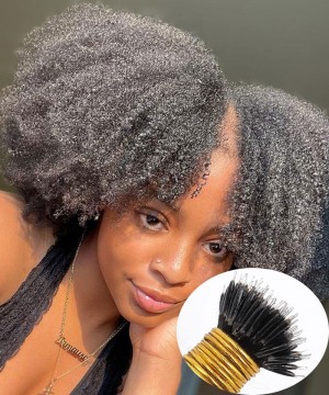 afro curly nano ring human hair extensions for women on sale 