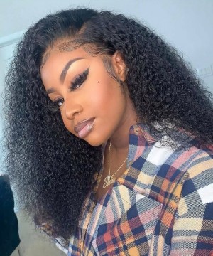 Dolago Mongolian Afro Kinky Kurly Lace Front Wigs Human Hair Pre Plucked High Quality 13x4 Lace Front Wig with Baby Hair For Black Women American Curly Brazilian Glueless Frontal Wigs Can Be Dyed Online 