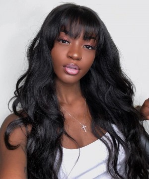 Dolago Body Wave Human Hair Lace Frontal Wig With Bang For Black Women 150% Density Transparent 13x6 Lace Front Wigs With Baby Hair Wavy High Quality Brazilian Front Lace Wigs Pre Plucked Sale Online