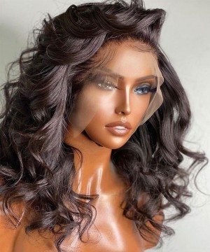 Quality cheap invisible lace front human hair wigs body wave
