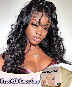 Dolago HD Swisse 250% Body Wave Lace Frontal Wigs Human Hair Undetectable HD Crystal Glueless Lace Front Wigs For Black Women Invisible Pre Plucked 13x6 Front Lace Wig Lightly Bleached The Knots