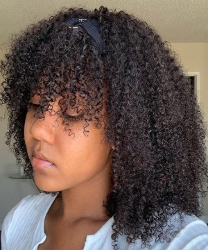 Dolago Afro Kinky Curly Machine Headband Hair Wigs With Bang For Black Women For Sale Natural Hair With Baby Hair 150% Density Cheap Mongolian Curly Half Human Hair Headband None Lace Wigs