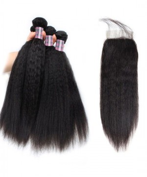 Dolago Light Yaki Straight Hair Bundles With 4x4 Frontal Lace Closure For Sale Brazilian Human Hair 3 PCS Yaki Straight Bundles With Closures Hair Extensions For Women High Quality Wholesale Bundles And Closures