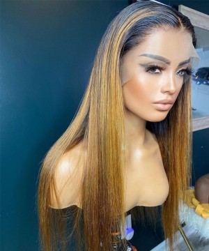 Ombre Colored Straight Human Hair Wigs For Sales