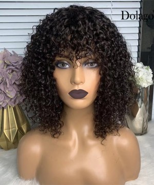 Dolago Deep Curly Wave Pixie Cut Human Hair Wigs With Bangs Brazilian RLC Short Pixie Cut Wigs Natural For Women High Quality Pixie Cut Virgin Curly Hair 