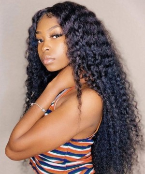 Brazilian deep curly lace closure wigs for women for sale