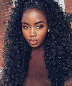 Dolago Natural Black Deep Curly 360 Lace Front Brazilian Human Hair Wig Pre Plucked With Baby Hair 130% RLC Glueless 360 HD Full Lace Wig With Invisible Hairline High Quality Frontal Wigs Pre Bleached For Sale Online  