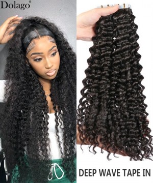 Dolago Deep Wave Tape In Hair Extensions At Cheap Price 8-30 Inches High Quality Wavy Brazilian Tape ins Human Hair Extensions For Women Virgin Tape-in Hair Can Be Dyed Wholesale Online