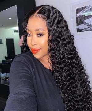 Dolago 180% Deep Curly Front Lace Human Hair Wig Pre Plucked For Black Women Cheap Curly Human Hair 13x4 Lace Front Wigs With Baby Hair High Quality HD Frontal Wigs Pre Bleached With Natural Hairline
