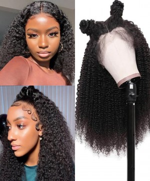 Dolago Invisible American Kinky Curly 360 Lace Wig With Baby Hair For Black Women 180% Brazilian Human Hair 360 Lace Front Wig Pre Plucked For Sale 3B 4A Curly Glueless 360 Full Lace Wig Pre Bleached For Sale 