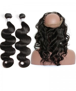 Dolago Brazilian Virgin Hair Body Wave 360 Lace Frontal With Bundles Pre Plucked With Baby Hair