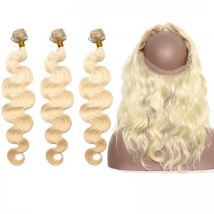 Dolago 360 Lace Frontal Closure with 3 Bundles Body Wave 613 Blonde Color 