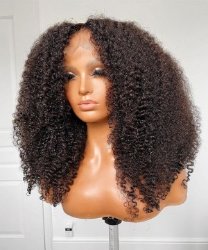 Brazilian kinky curly transparent Swiss lace wigs