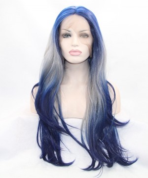 Dolago Blue/White Ombre Long Wavy Synthetic Wig 