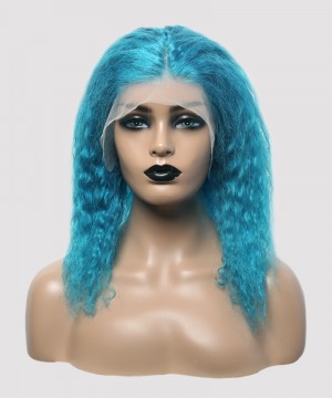 Dolago Colorful Wig Curly Bob Lace Front Wigs Pre-Plucked 130% Density Bright Blue