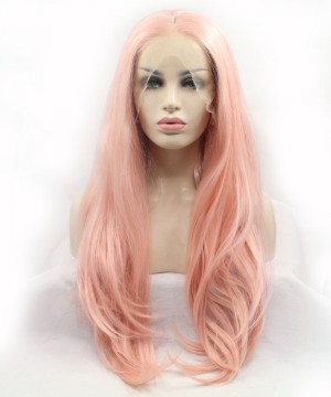 Dolago Pink Champagne Lace Front Wig Long Wavy Synthetic Wig