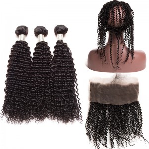 Dolago Brazilian Virgin Hair Kinky Curly 360 Lace Frontal With 3 Bundles
