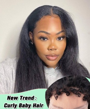 Dolago Glueless Kinky Straight Lace Front Human Hair Wigs With Curly Baby Hair For Black Women High Quality 150% Coarse Yaki 13x6 Frontal Wigs Pre Plucked For Sale Online Natural Front Lace Wig Free Shipping