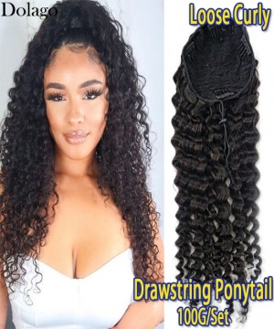 Loose Curly Drawstring Ponytail For Women with Clip Ins